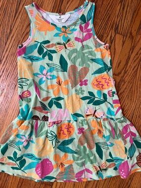 H&M Mint Tropical Floral Tank Dress with Orange & Teal Accents